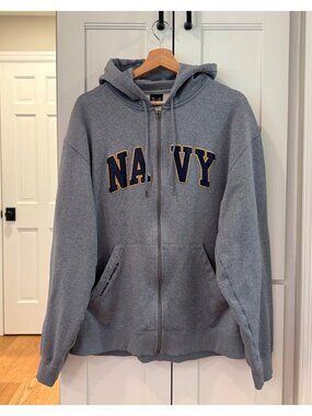 Y2K Under Armour Mens Large Full Zip Up Sweatshirt Navy Midshipmen Embroidered